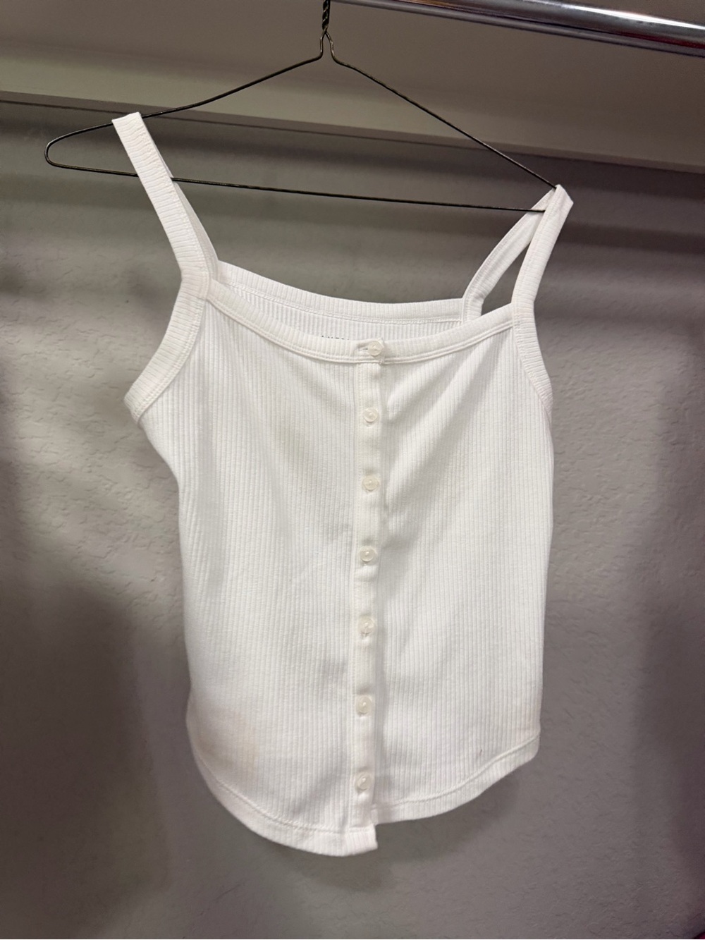 American Eagle Outfitters White Ribbed Button-Front Tank